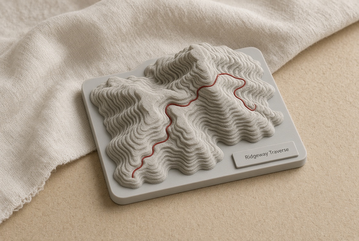Reliefkarte mit roter Route